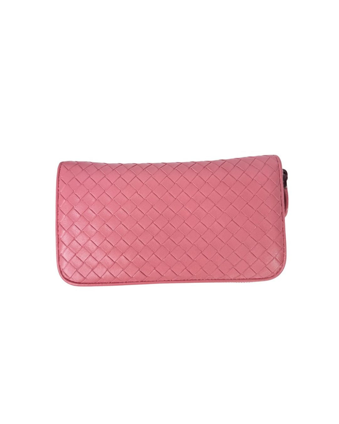 Bottega Veneta Intrecciato Pink Leather Zip Around Wallet