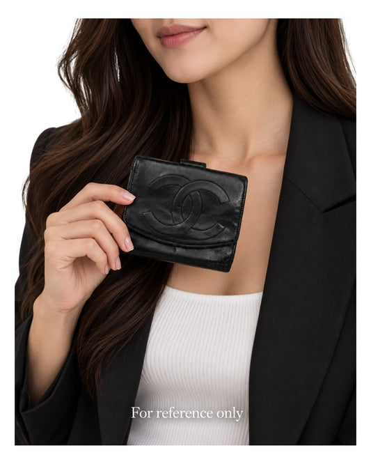 Chanel Vintage CC Black Lambskin Leather Compact Wallet