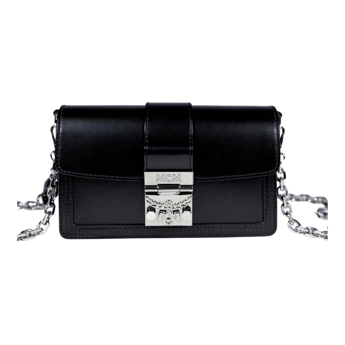 MCM Black Leather Chain Wallet Crossbody Bag