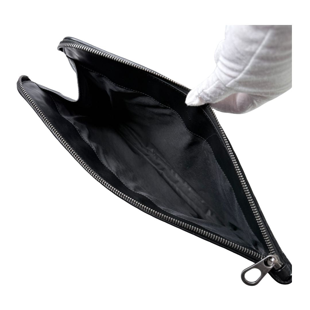 Bottega Veneta Intrecciato Portfolio Black Leather Zip Pouch