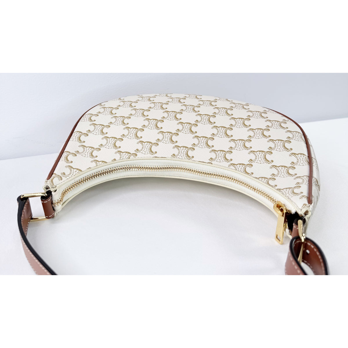 Celine White Triomphe Canvas Ava Shoulder Bag