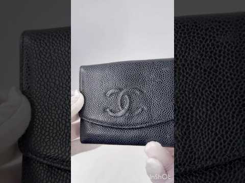 Chanel Black Caviar Leather Compact Wallet