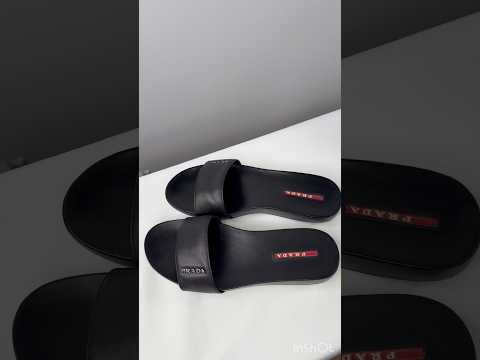 Prada Saffiano Leather Black Slide Sandals
