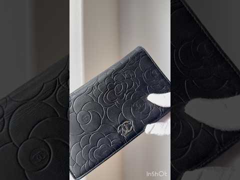 CHANEL Camellia Embossed Black Leather Long Wallet
