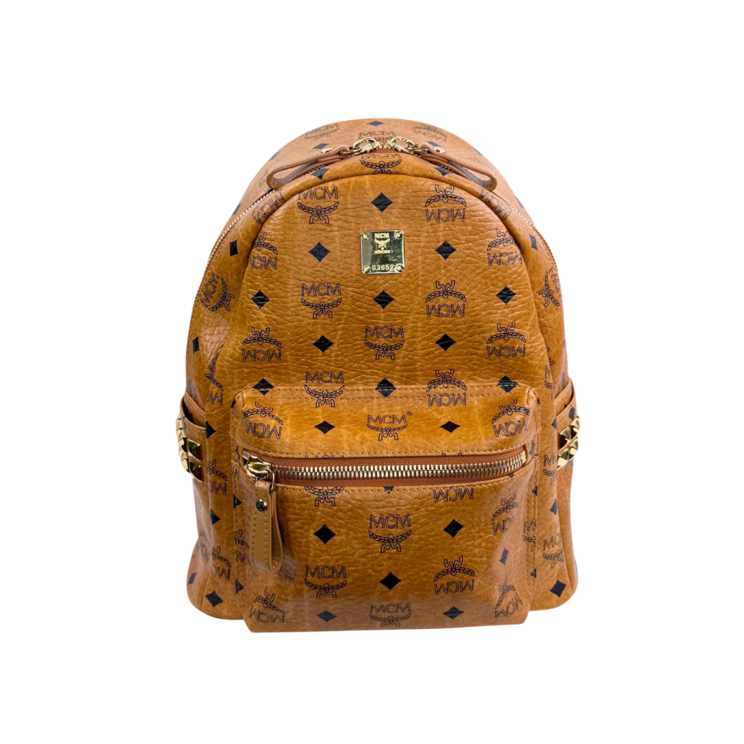 MCM Small Stark Side Studs Backpack in Visetos Cognac
