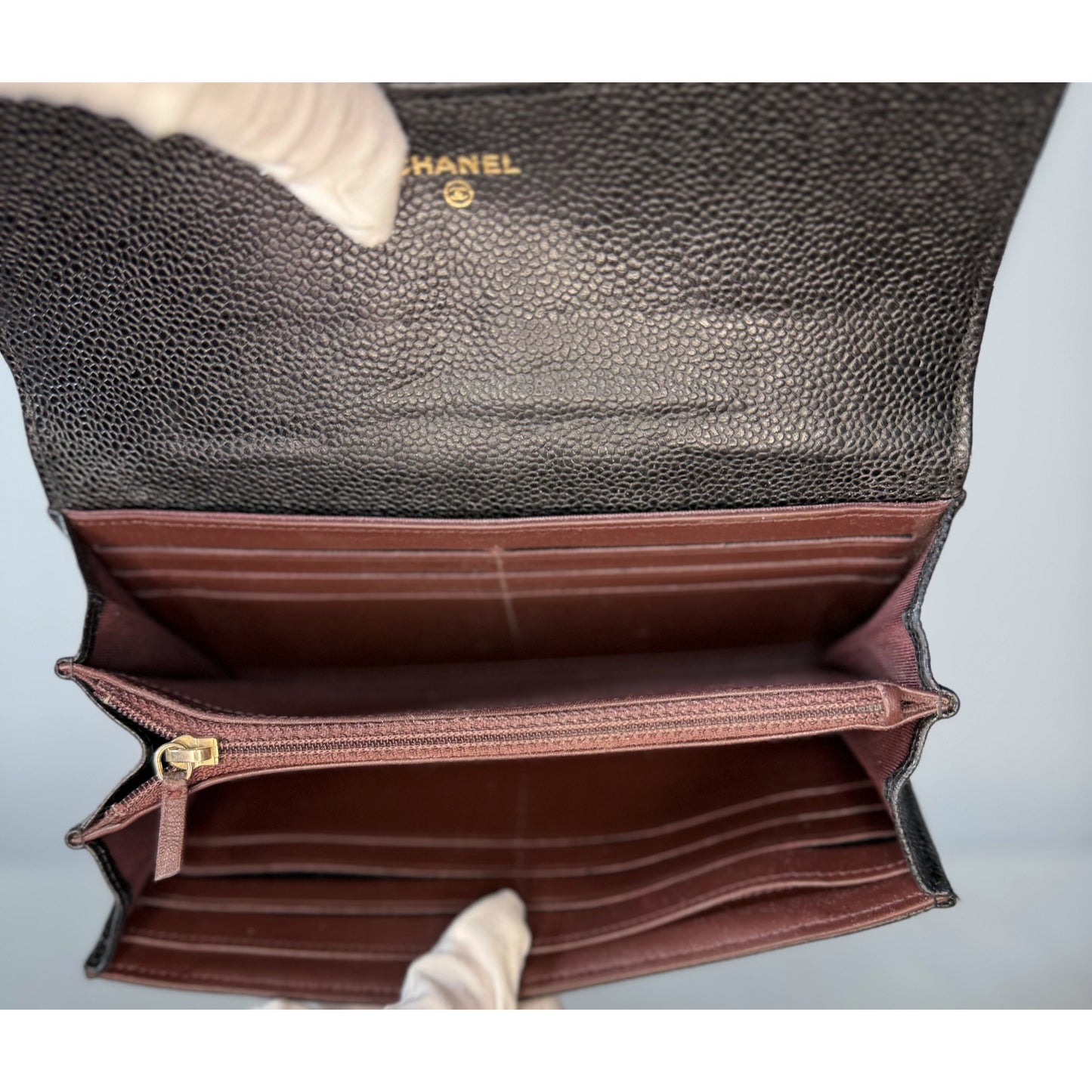 Chanel Classic Quilted Caviar Long Flap Wallet Gold CC Logo