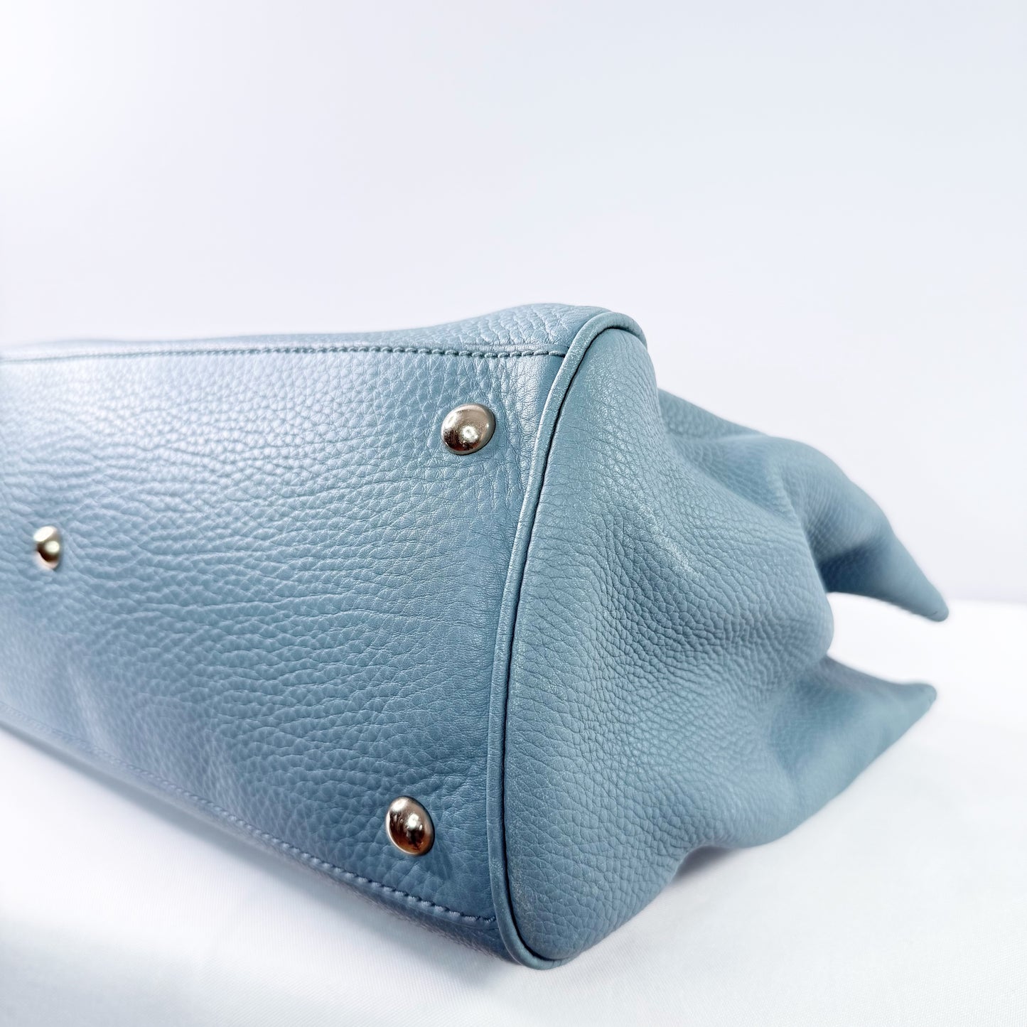 Gucci  Bamboo Pebbled Leather Blue Shopper Tote