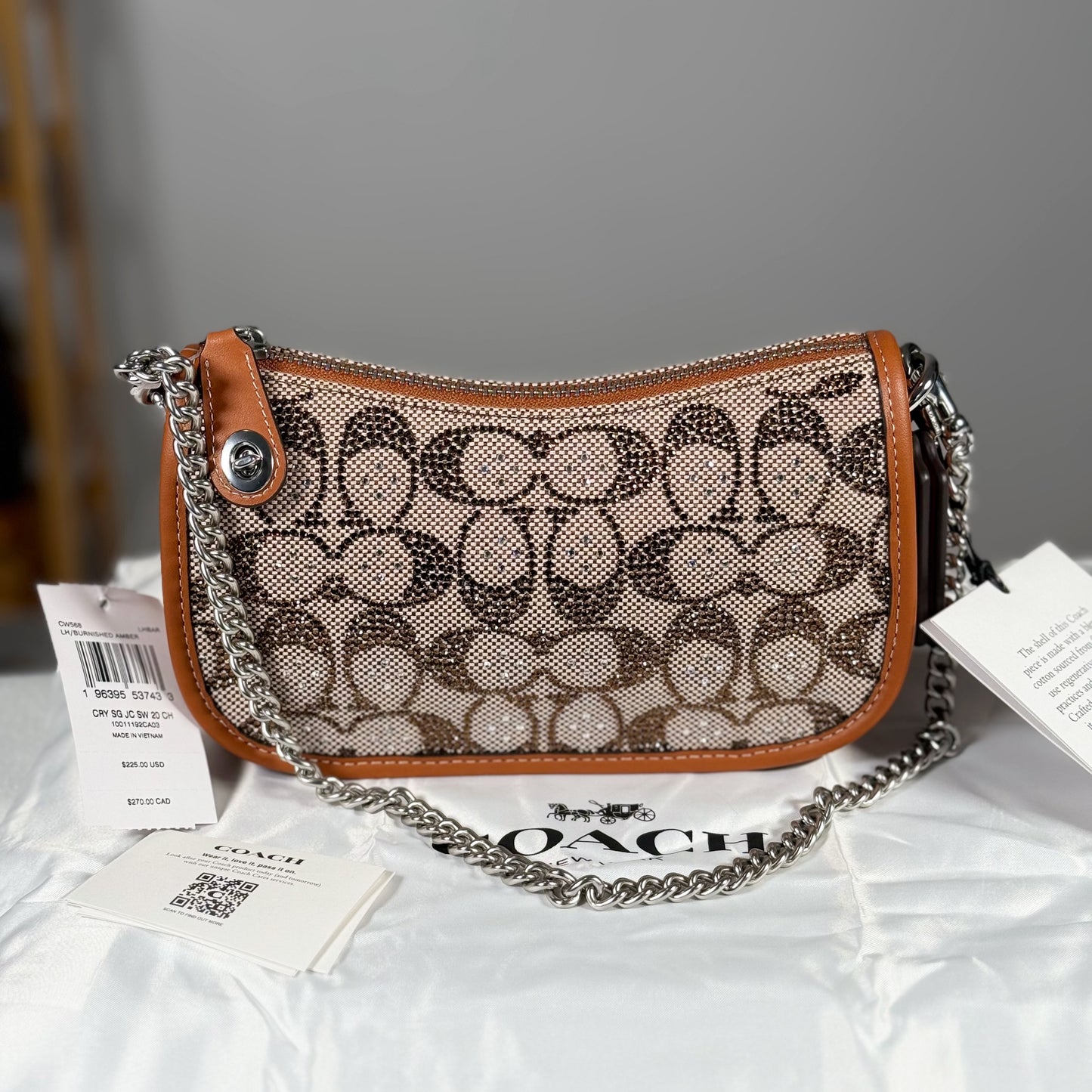 Coach Swinger 20 Crystal Bag In Burnished Amber Signature Jacquard CW568 NWT