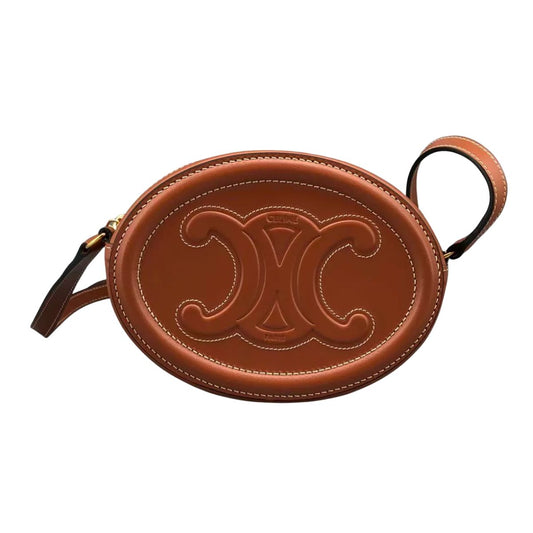 Celine Mini Triomphe Oval Crossbody Bag Tan Smooth Calfskin Leather Cuir