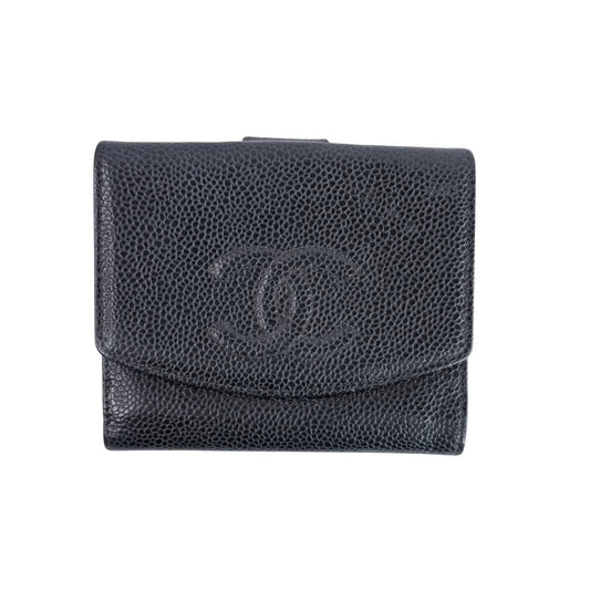 Chanel Black Caviar Leather Compact Wallet