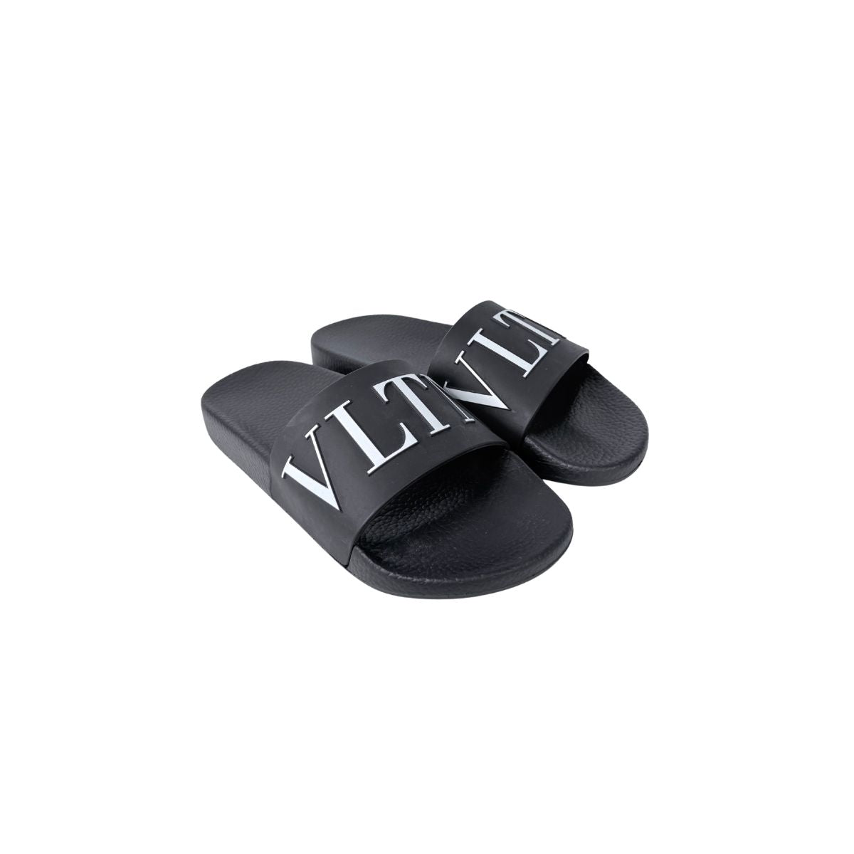 Valentino Garavani VLTN Logo Black Rubber Slide Sandals