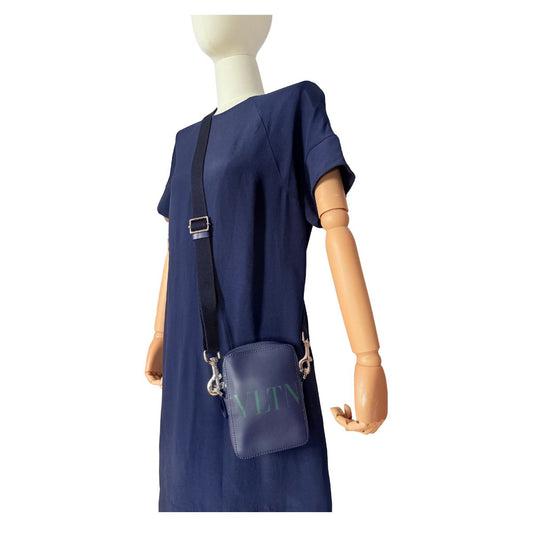 Valentino Garavani VLTN Logo Navy Leather Mini Crossbody Bag