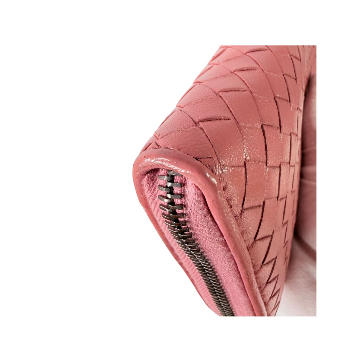 Bottega Veneta Intrecciato Pink Leather Zip Around Wallet