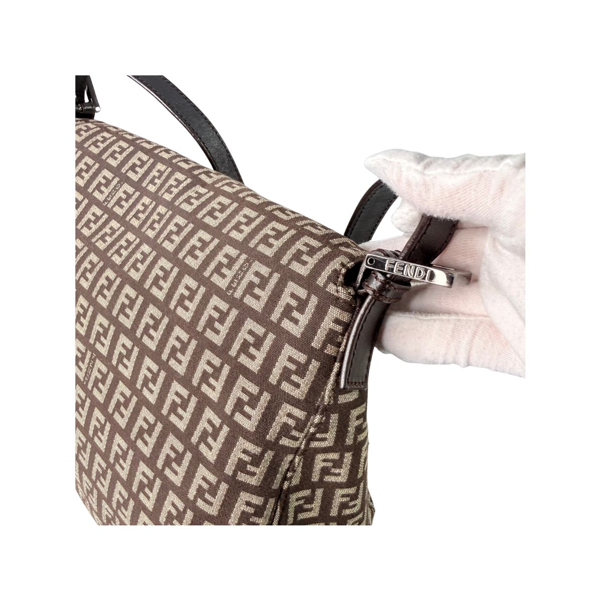 Fendi Zucca Baguette Shoulder Bag Brown FF Logo