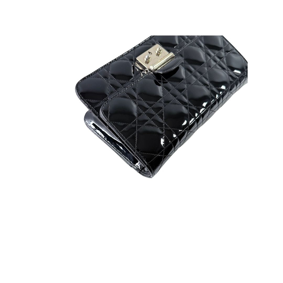Christian Dior Miss Dior Promenade Patent Leather Black Wallet on Chain Bag