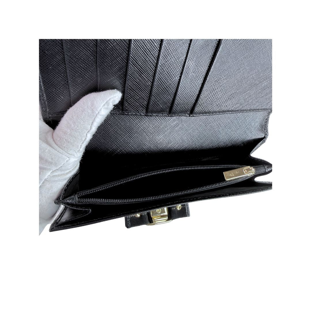 Salvatore Ferragamo Vara Bow Black Saffiano Leather Long Wallet