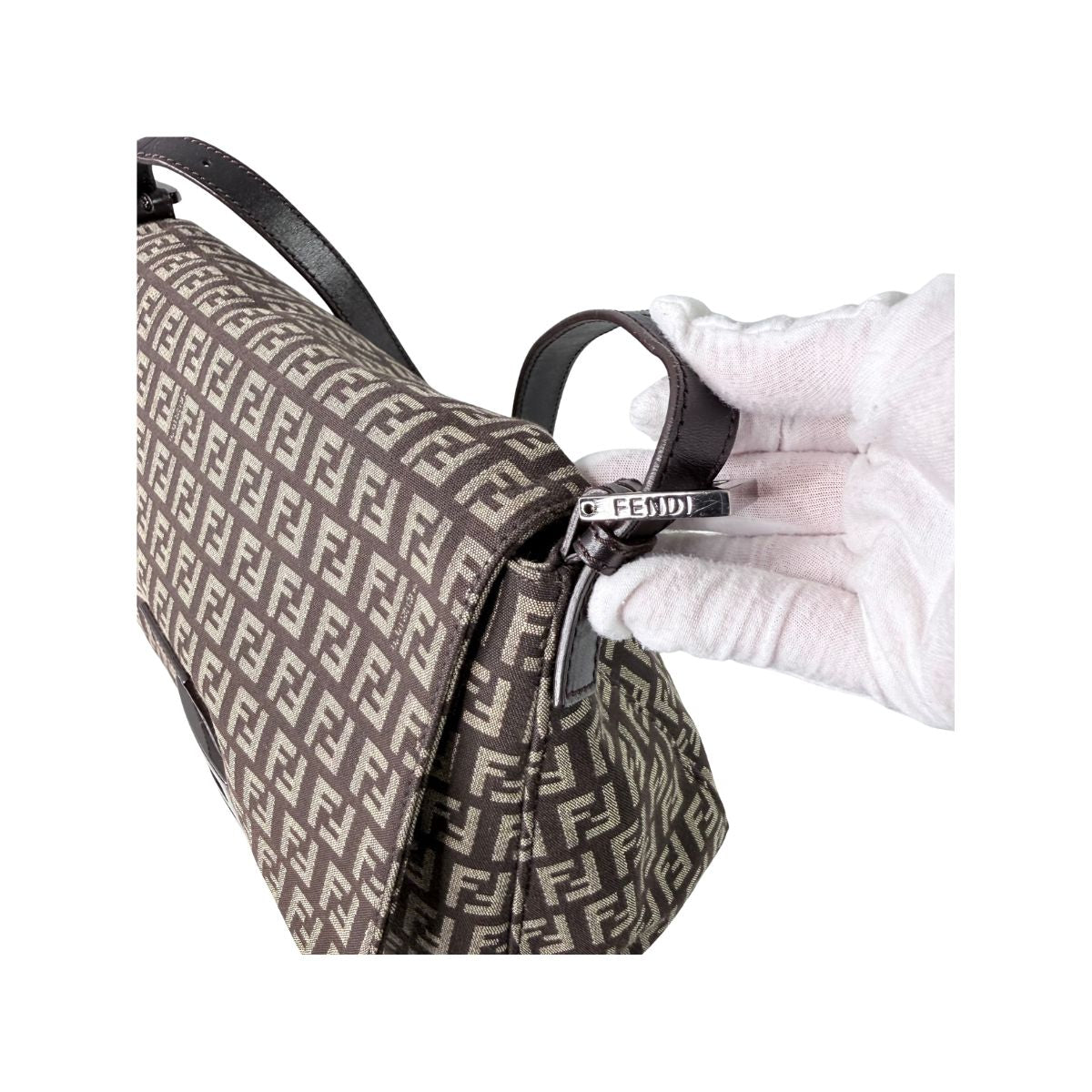 Fendi Zucca Baguette Shoulder Bag Brown FF Logo