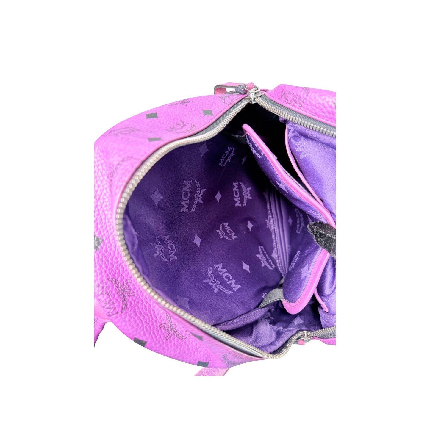 MCM Stark Visetos Purple Leather Backpack