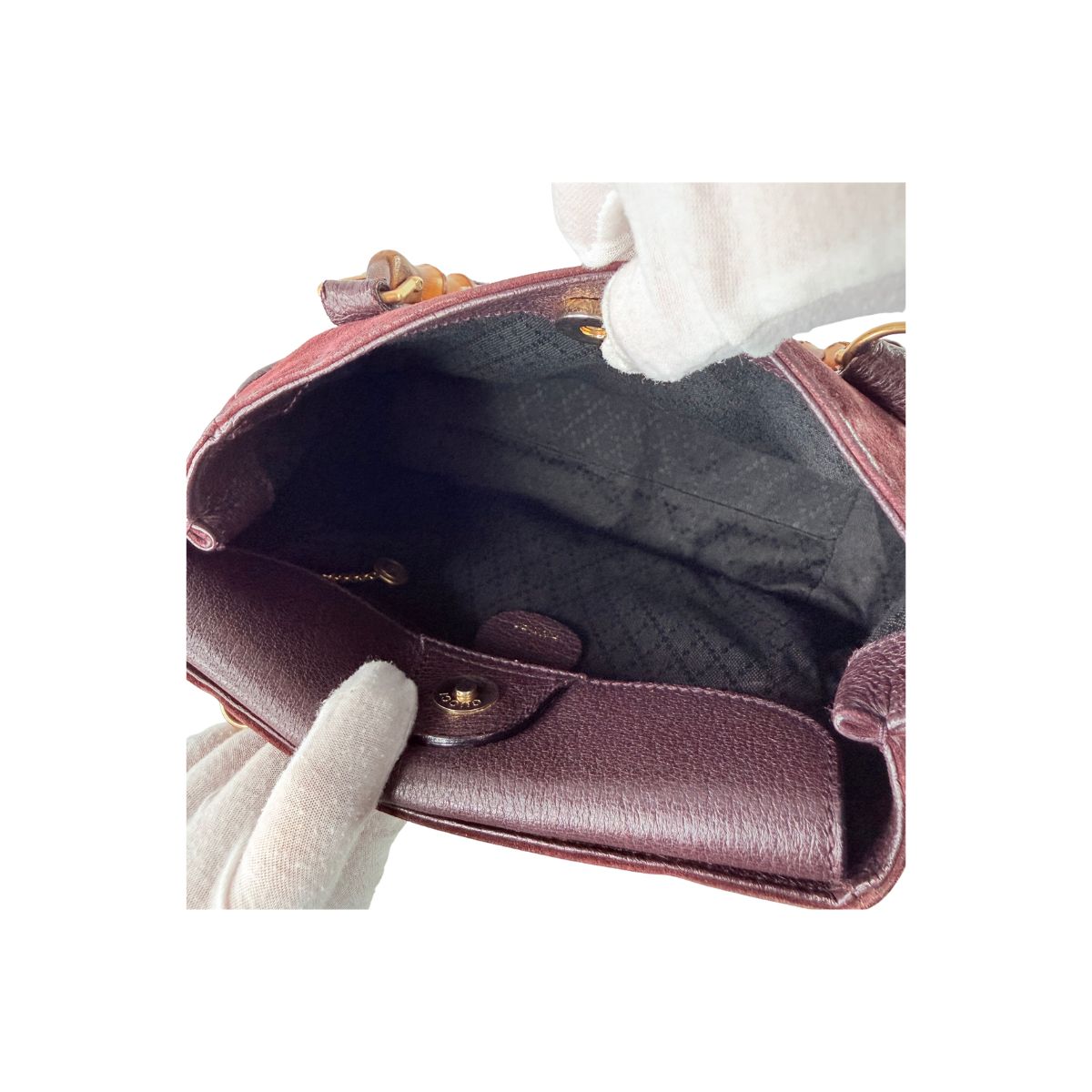 Gucci Bamboo Top Handle Burgundy Suede Leather Bag