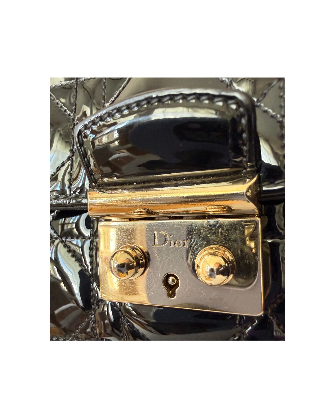 Christian Dior Miss Dior Promenade Patent Leather Black Wallet on Chain Bag
