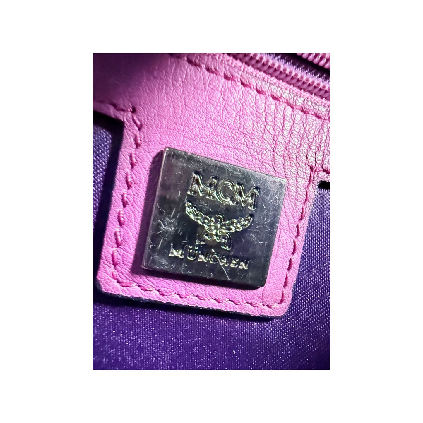 MCM Stark Visetos Purple Leather Backpack