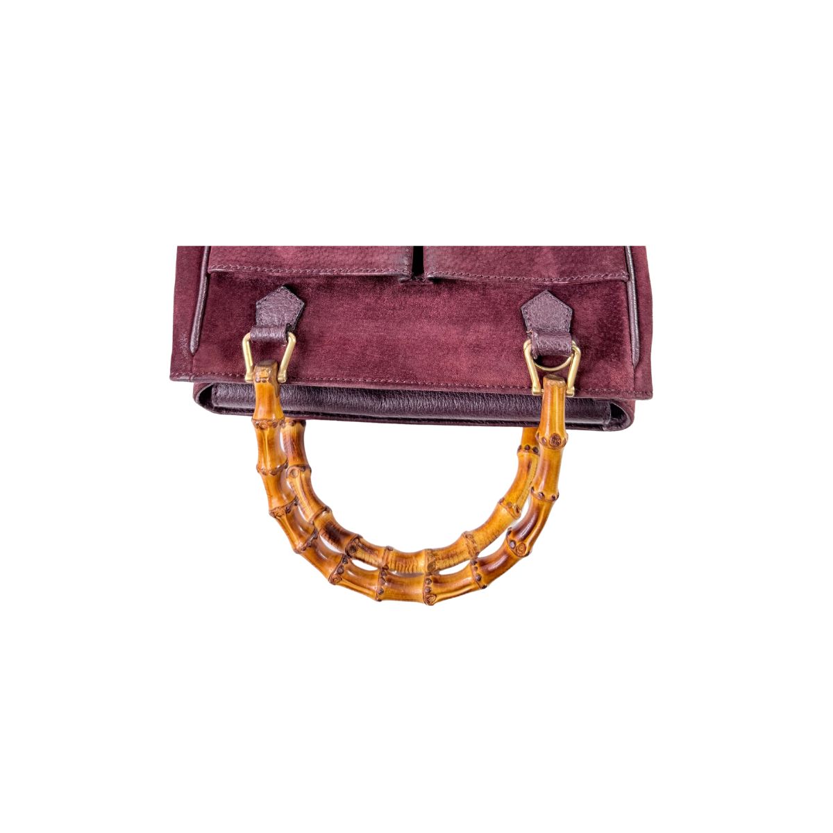 Gucci Bamboo Top Handle Burgundy Suede Leather Bag