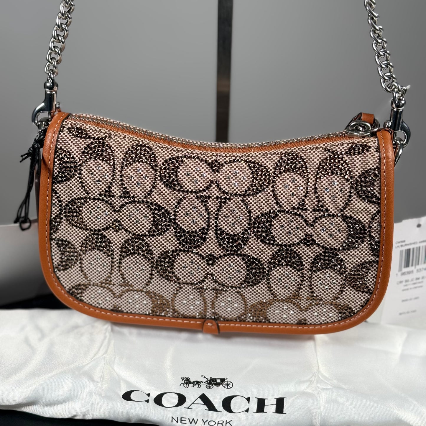 Coach Swinger 20 Crystal Bag In Burnished Amber Signature Jacquard CW568 NWT