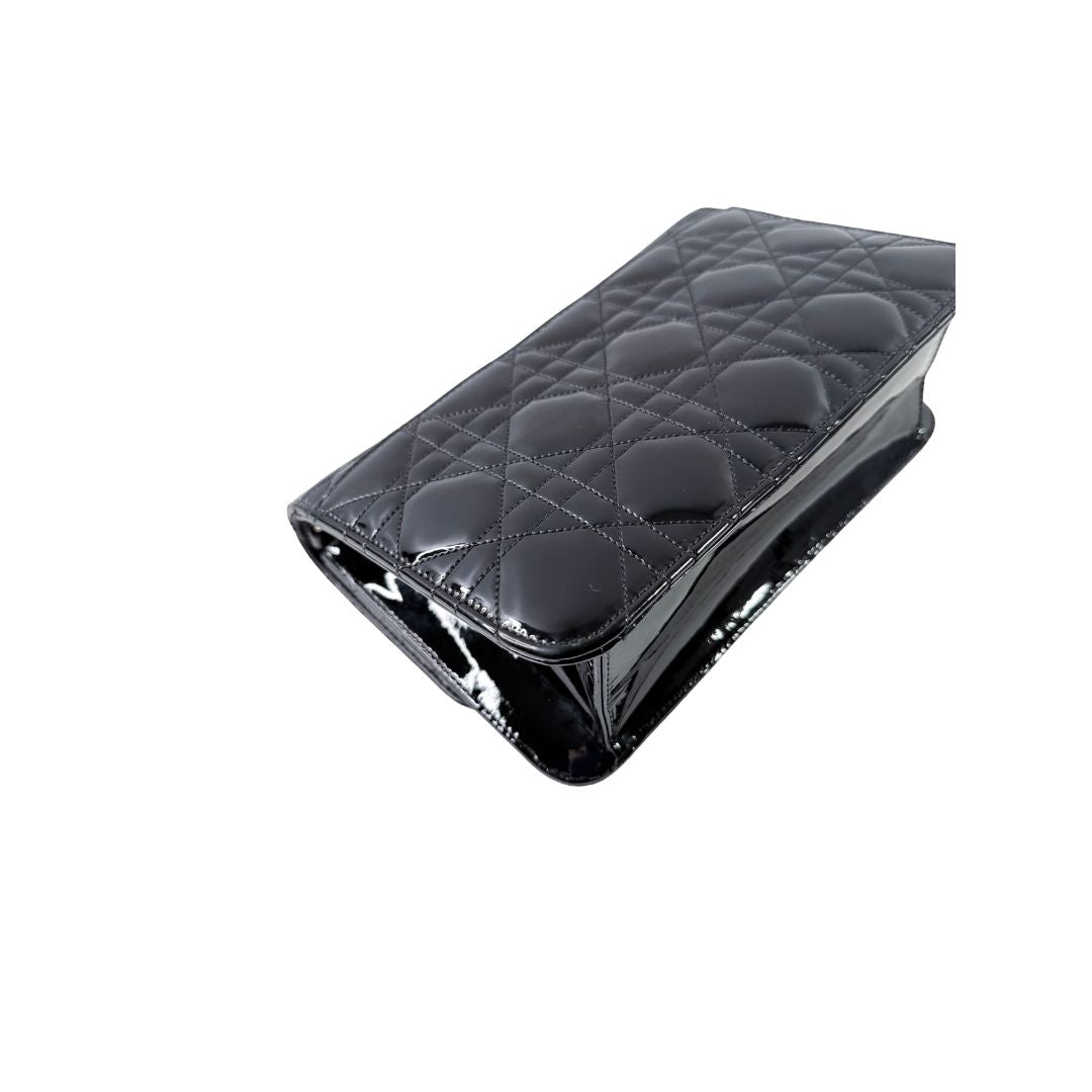 Christian Dior Miss Dior Promenade Patent Leather Black Wallet on Chain Bag