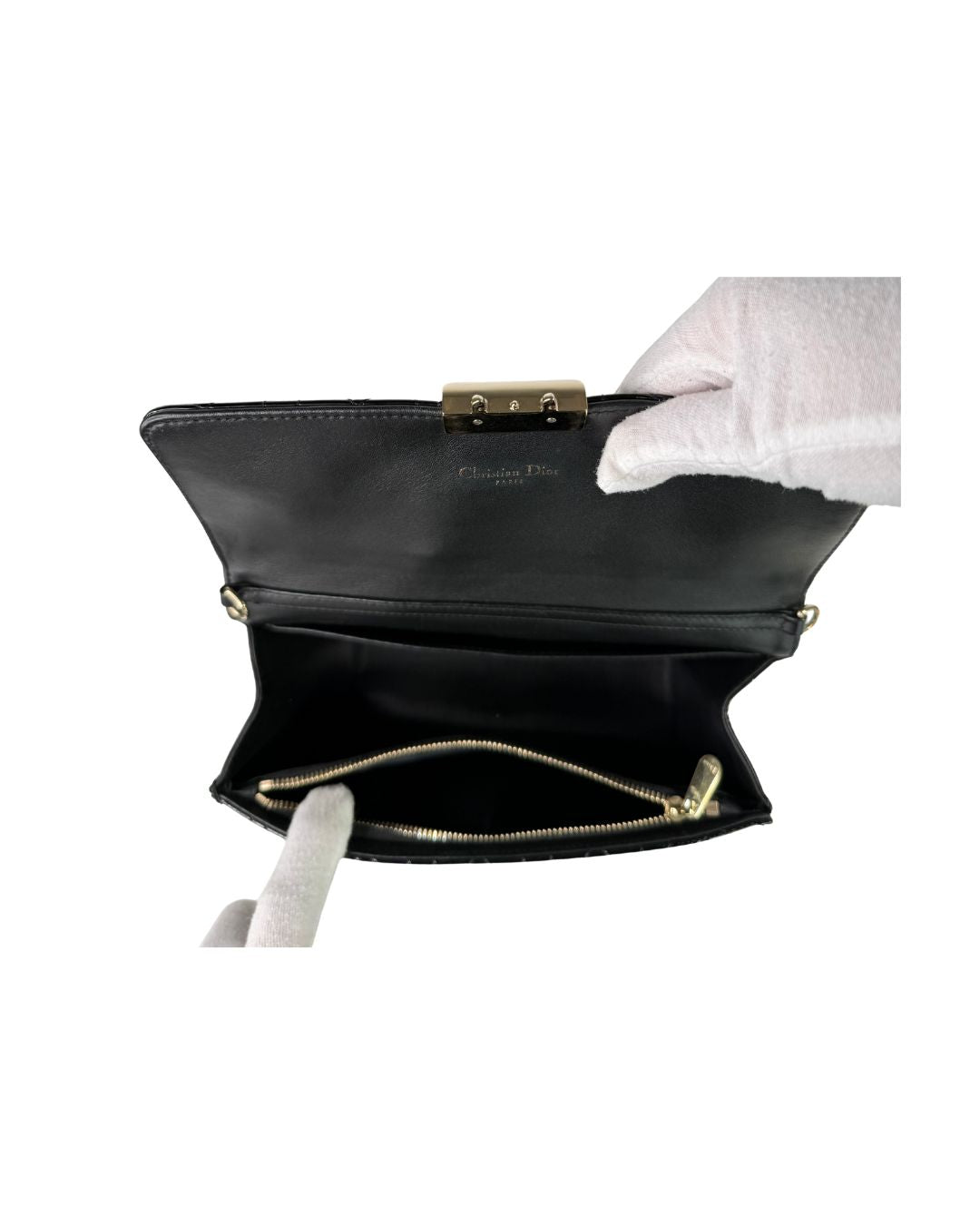 Christian Dior Miss Dior Promenade Patent Leather Black Wallet on Chain Bag