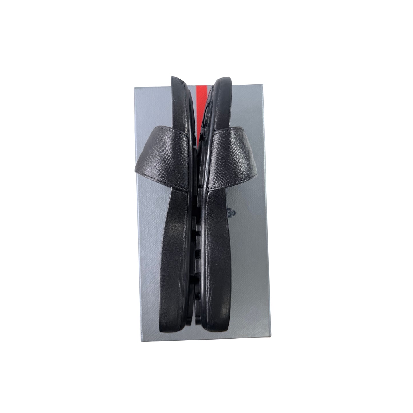 Prada Saffiano Leather Black Slide Sandals