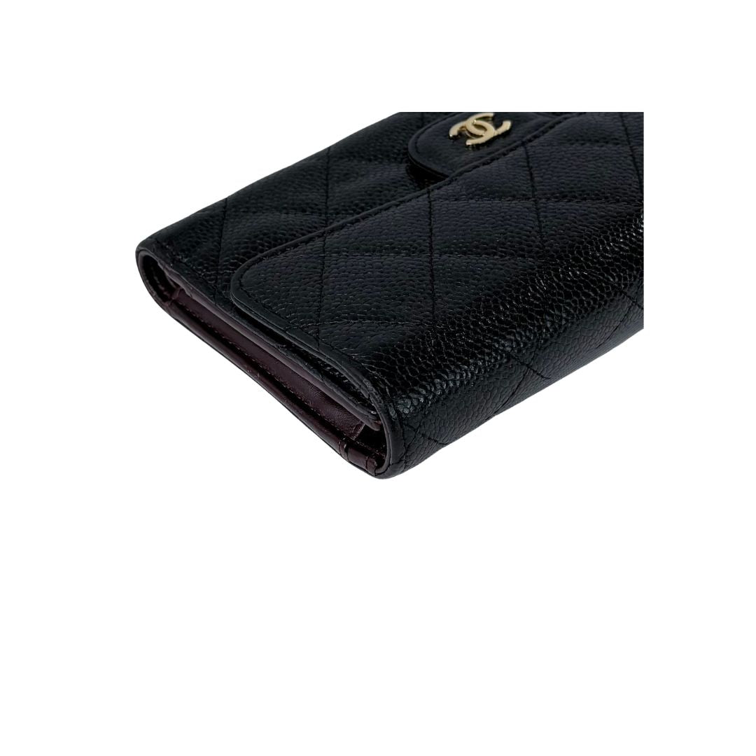Chanel Black Caviar Classic Long Flap Wallet