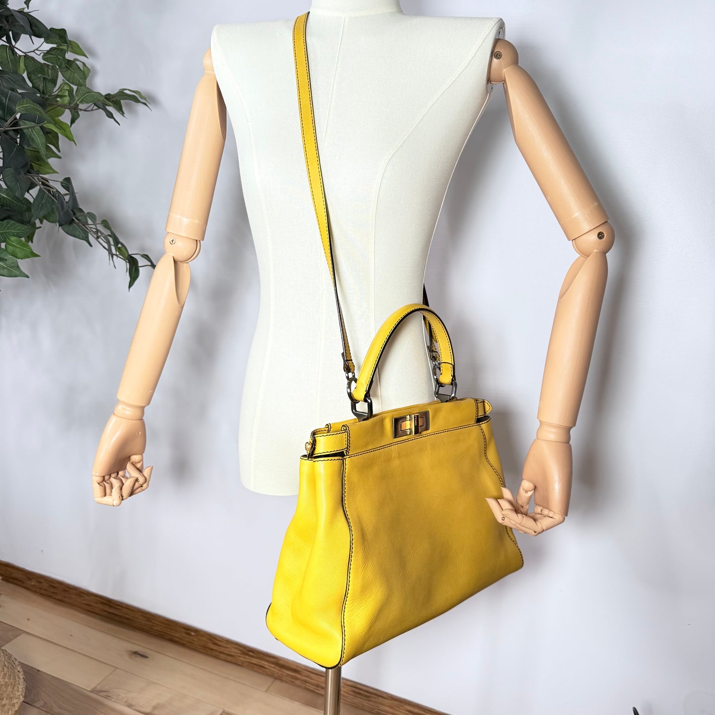 Fendi Peekaboo Yellow Leather Medium Satchel Bag