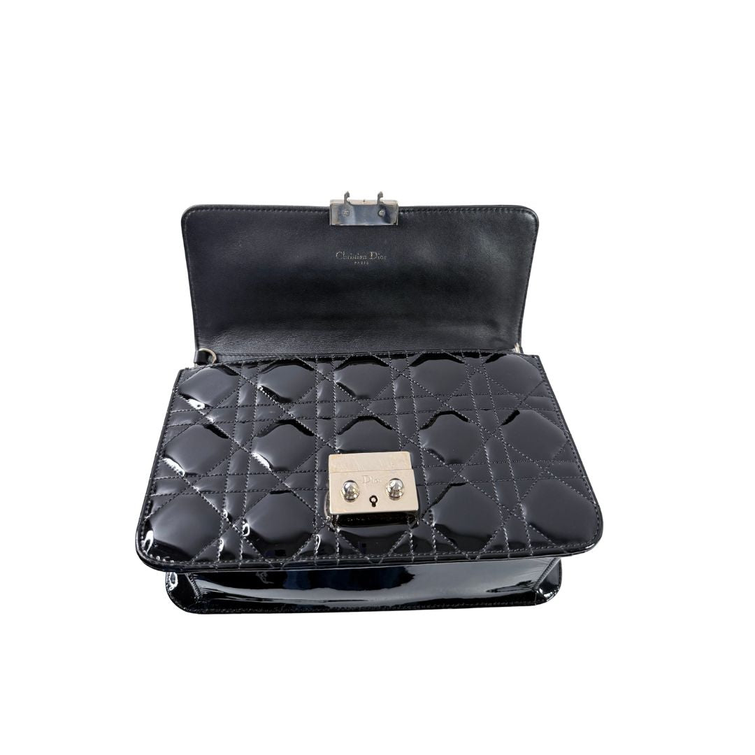 Christian Dior Miss Dior Promenade Patent Leather Black Wallet on Chain Bag