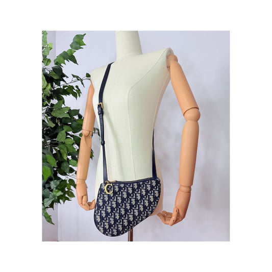 Christian Dior Oblique Saddle Trio Pouch Navy Canvas Crossbody Bag