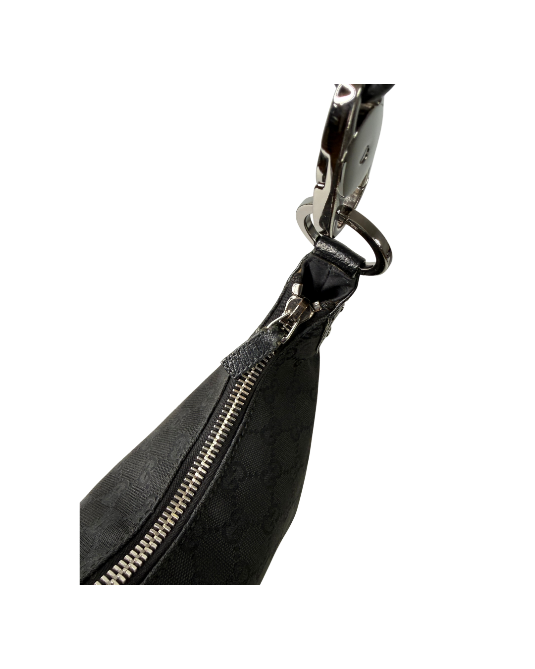 Gucci GG Canvas Leather Black Hobo Shoulder Bag