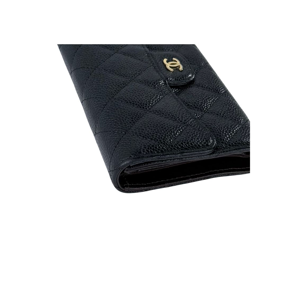 Chanel Black Caviar Classic Long Flap Wallet