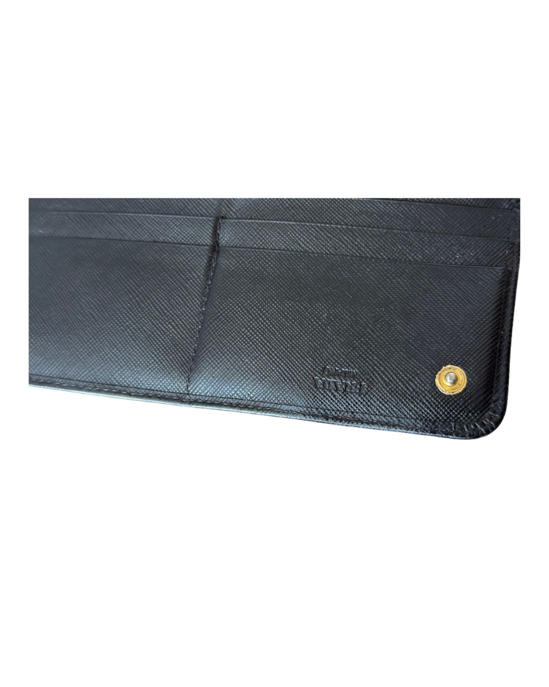 Prada Saffiano Leather Floral Appliqué Continental Flap Wallet Black