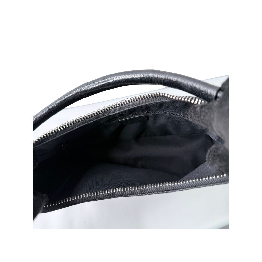 Gucci GG Canvas Leather Black Hobo Shoulder Bag