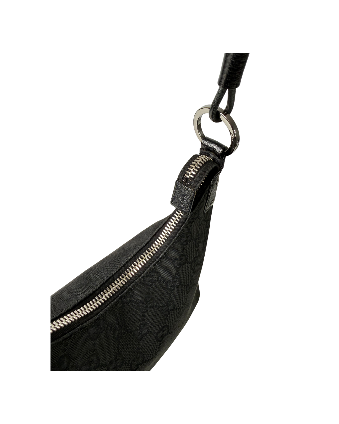 Gucci GG Canvas Leather Black Hobo Shoulder Bag