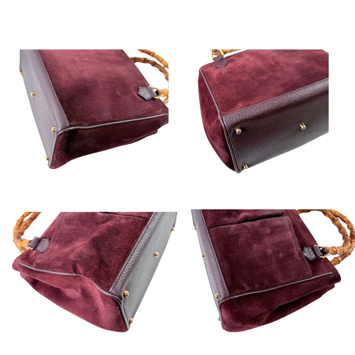 Gucci Bamboo Top Handle Burgundy Suede Leather Bag