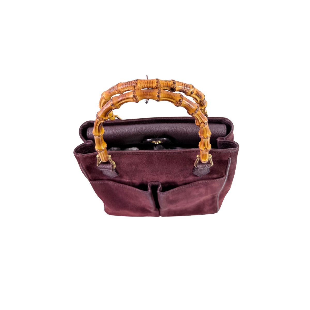 Gucci Bamboo Top Handle Burgundy Suede Leather Bag