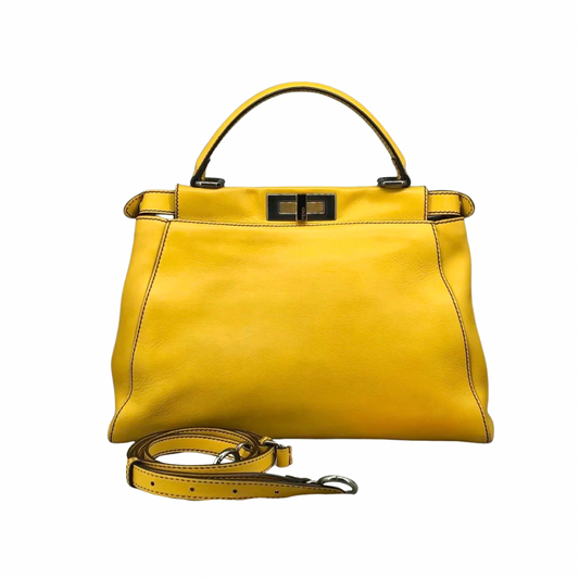 Fendi Peekaboo Yellow Leather Medium Satchel Bag