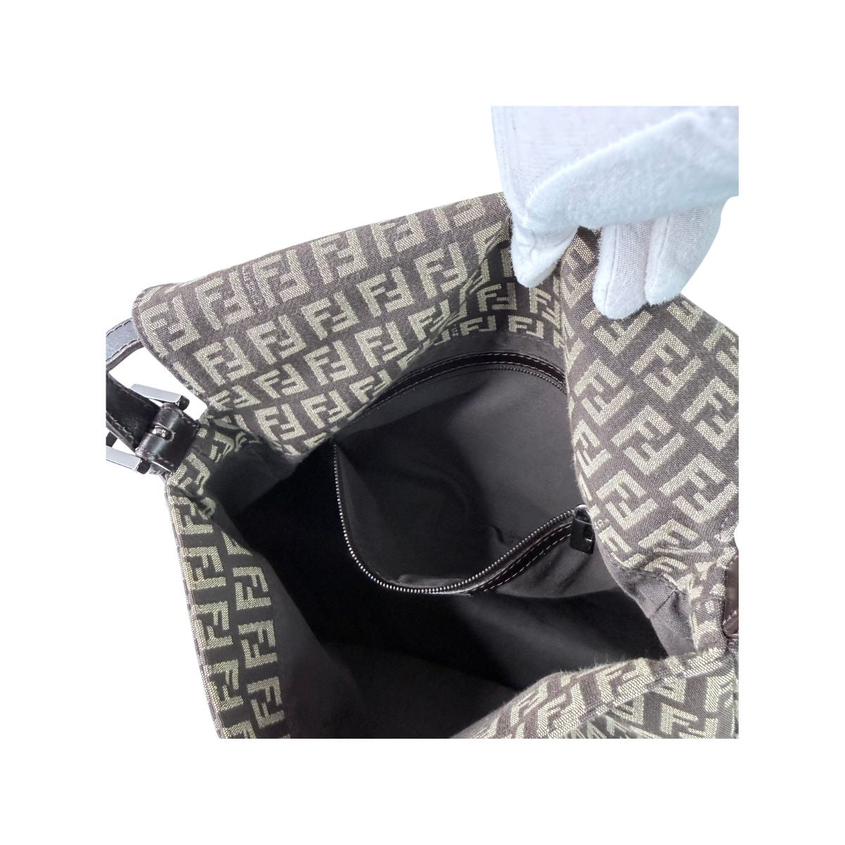 Fendi Zucca Baguette Shoulder Bag Brown FF Logo