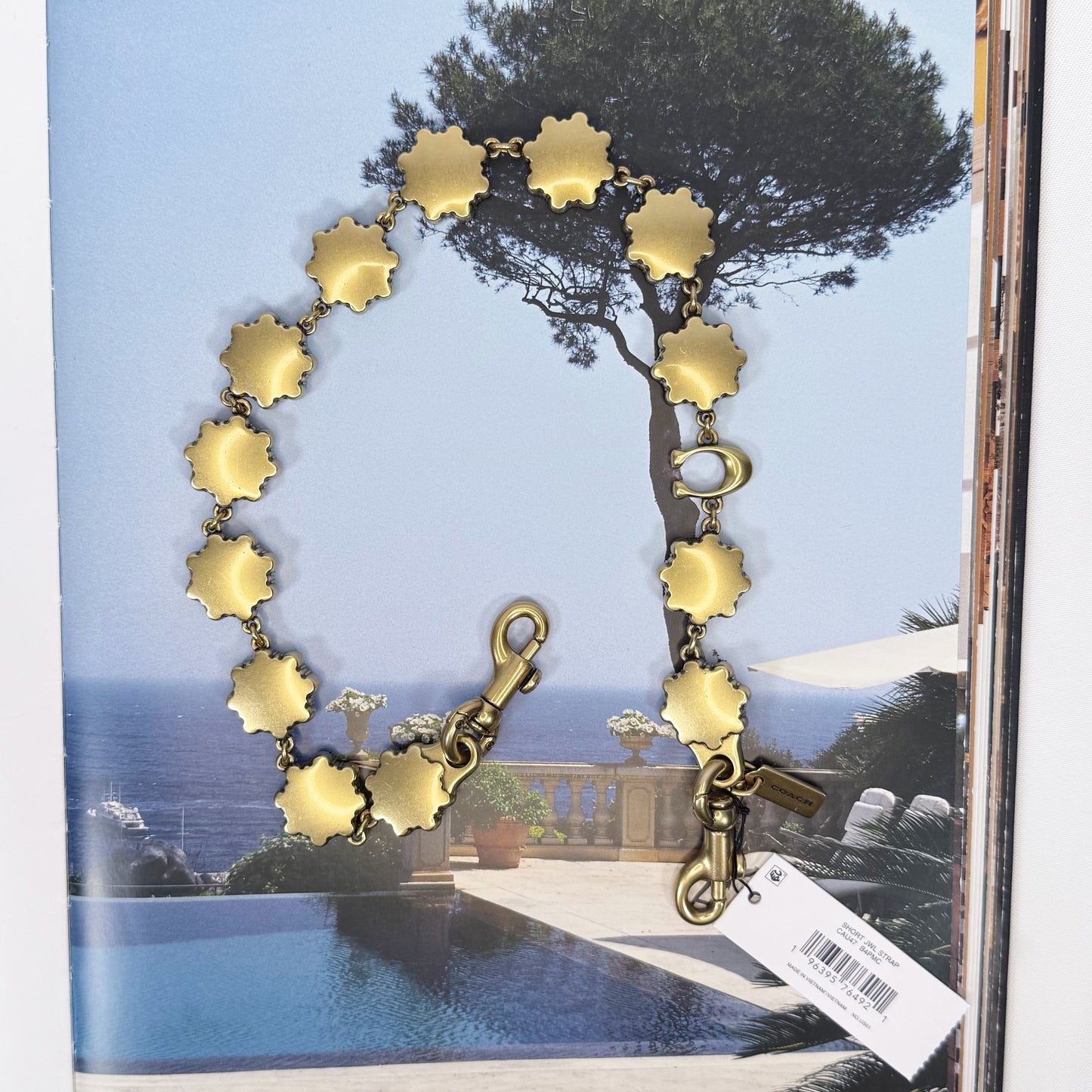 Coach Short Jewelry Chain Strap In Brass/Pink Multi CAU47 NWT