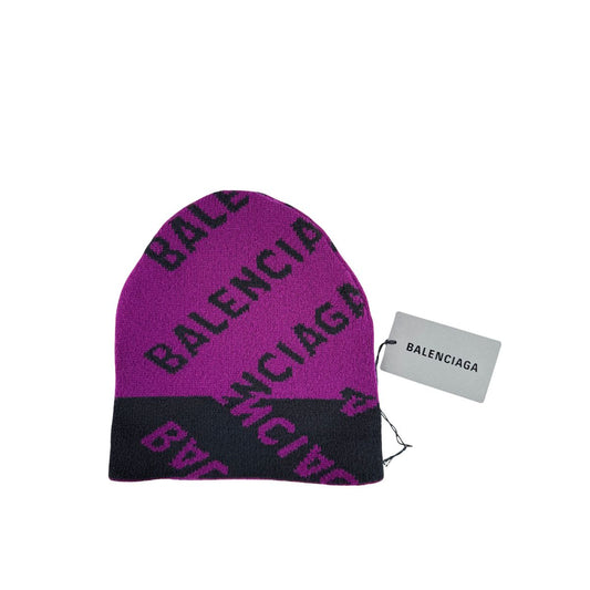 Balenciaga All Over Logo Knit Pink Black Beanie Hat