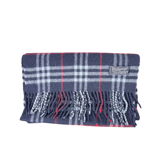 Burberry Nova Check Navy Lambswool Scarf Made in England