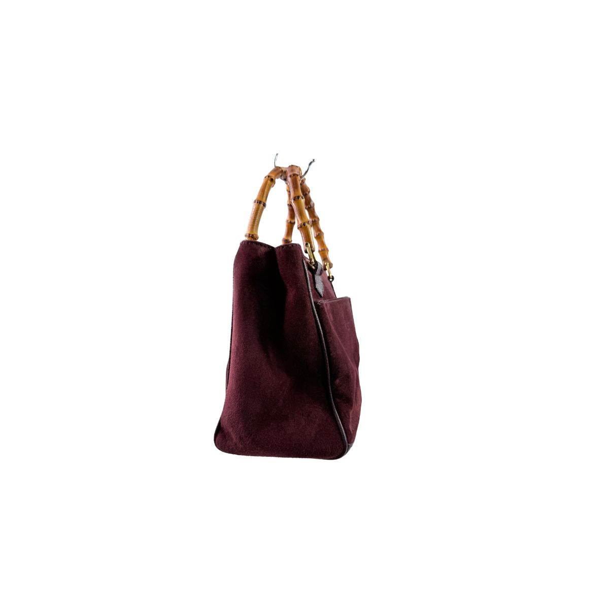 Gucci Bamboo Top Handle Burgundy Suede Leather Bag