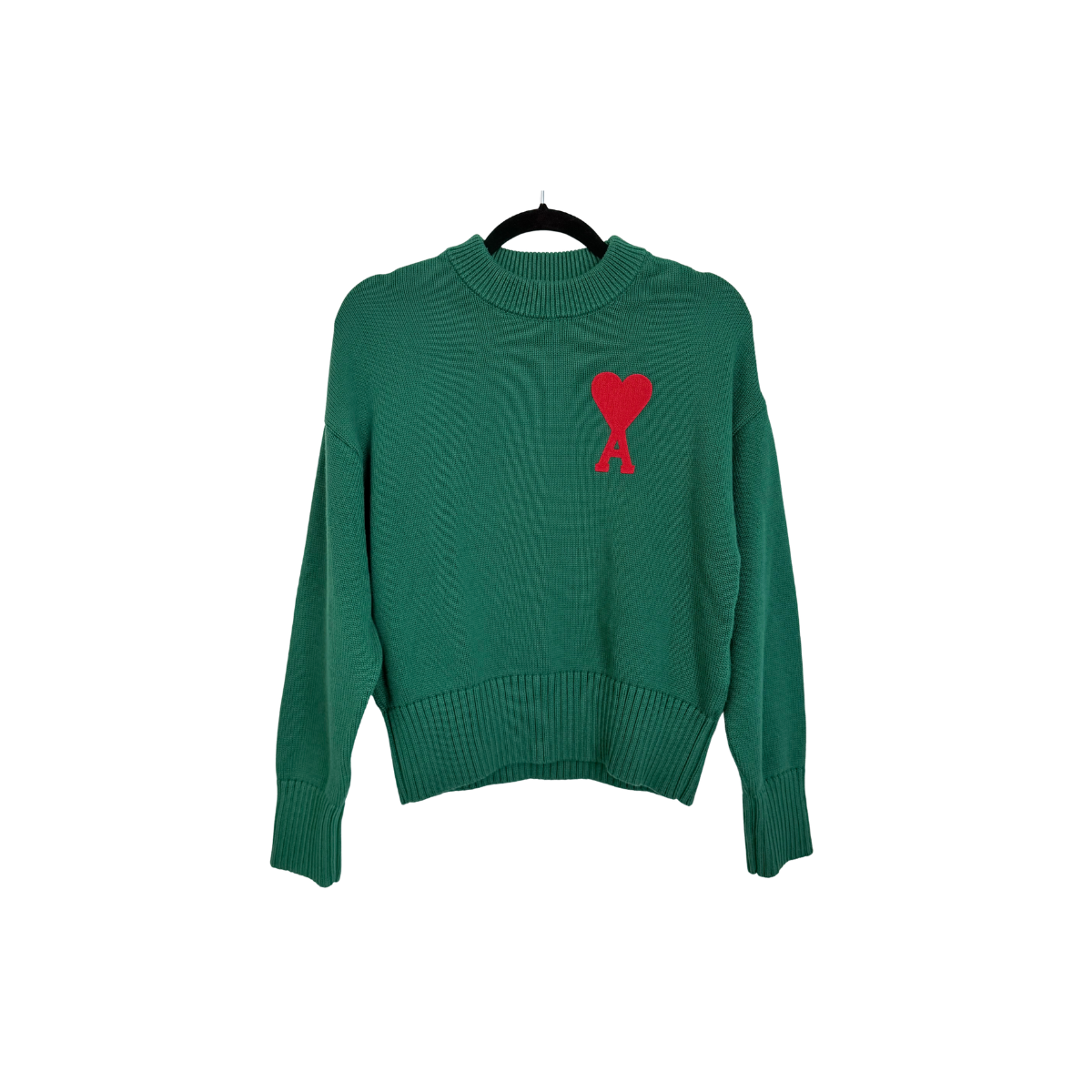 AMI Alexandre Mattiussi Ami de Cœur Green Cotton Wool Knit Sweater
