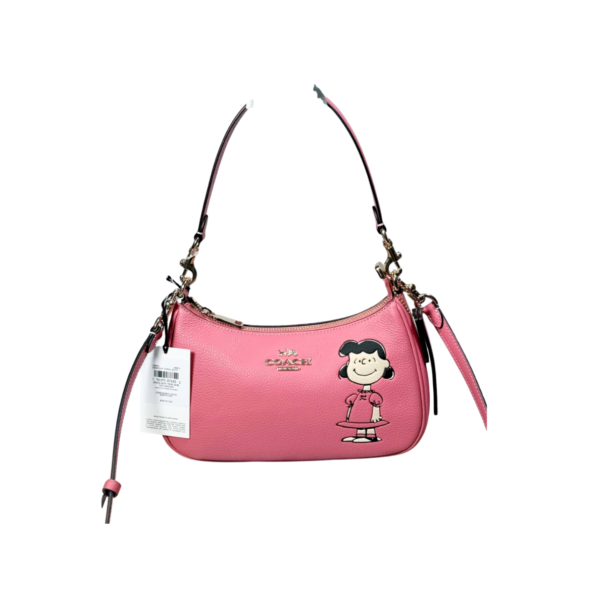 Coach X Peanuts Teri Shoulder Bag With Lucy CBM32 Leather/Bright Coral Multi NWT