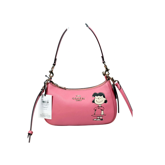 Coach X Peanuts Teri Shoulder Bag With Lucy CBM32 Leather/Bright Coral Multi NWT